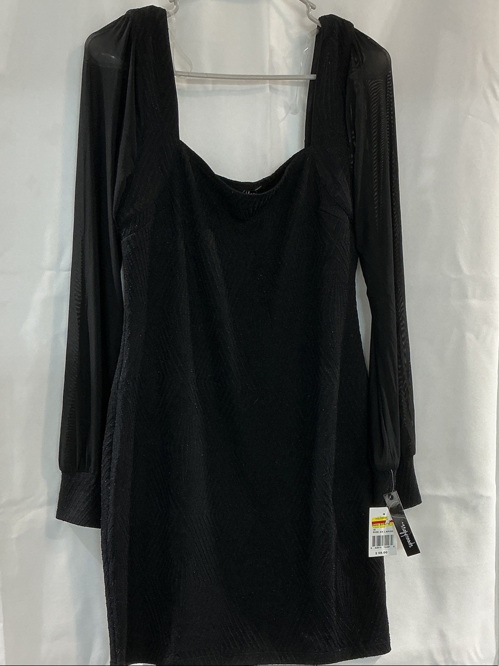 Speechless Black Sheer-Sleeve Square Neck Mini Dress